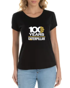 CAMISETA FEMININA PRETA - 100 ANOS CATERPILLAR