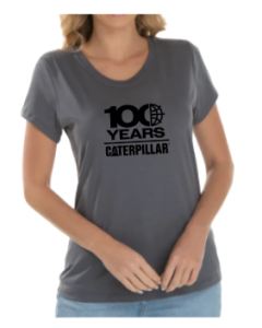 CAMISETA FEMININA CINZA CHUMBO - 100 ANOS CATERPILLAR